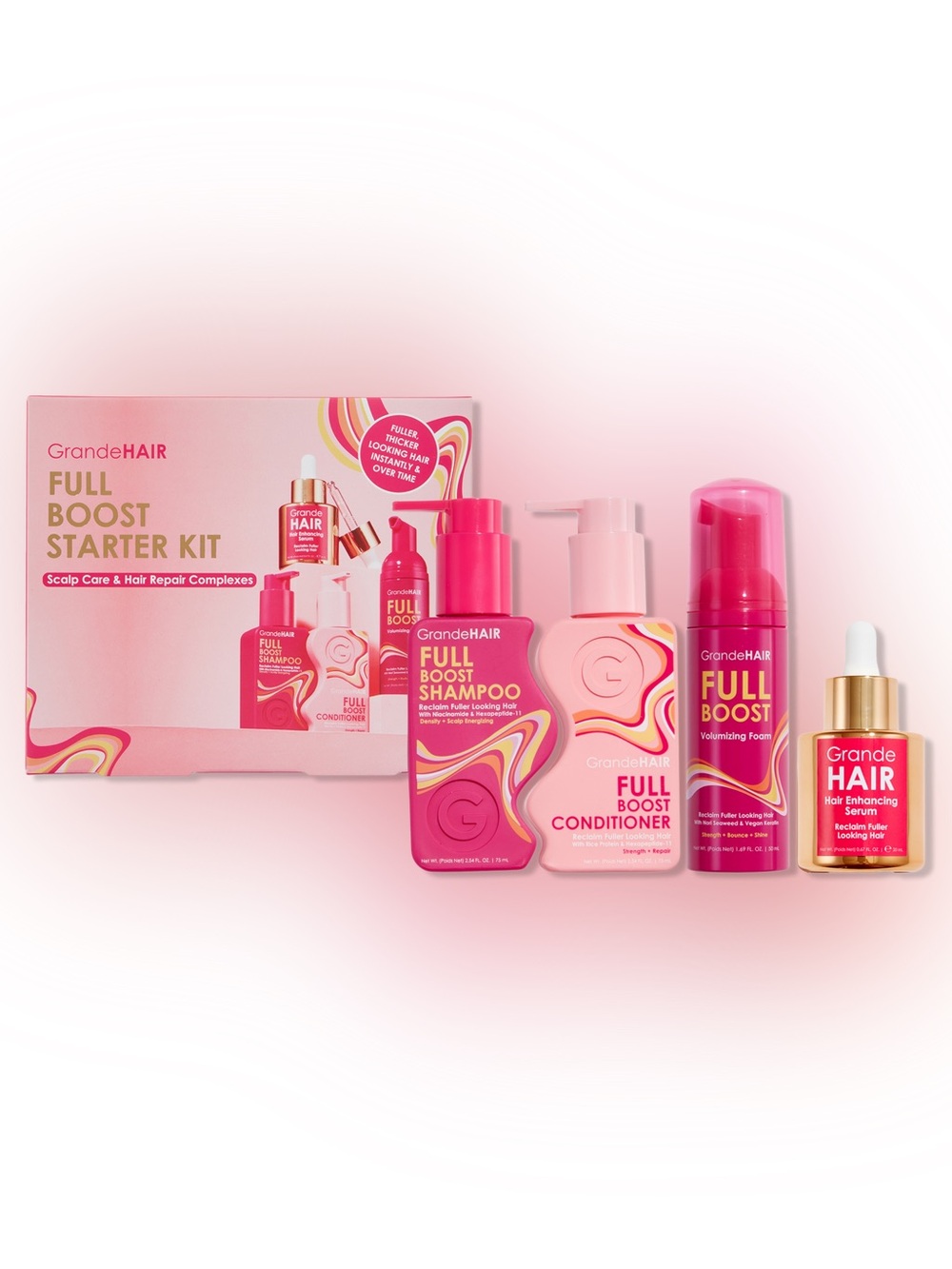 GRANDE HAIR FULL BOOST STARTER KIT•Scalp Care+Hair Repair Complexes•4 Pcs. NIB!
